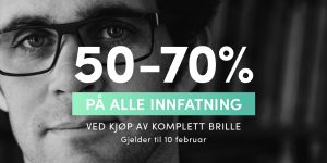 50-70 prosent rabatt på alle innfatninger ved kjøp av komplett brille frem til 10 februar